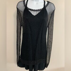 NWOT Aratta Black Sheer Open Knit Tunic with Black Slip Dress